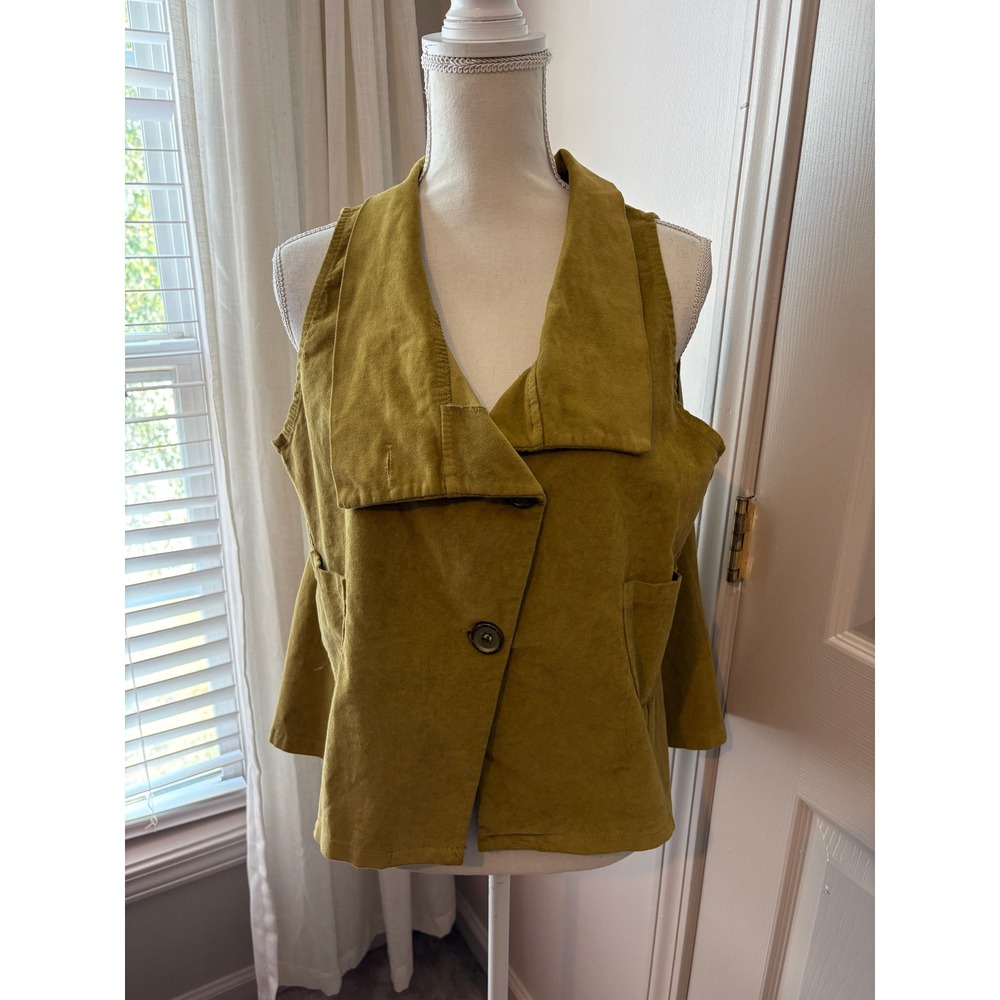 SAGA Italy Mustard Yellow Cotton Asymmetrical Button Front Boho Vest One Size